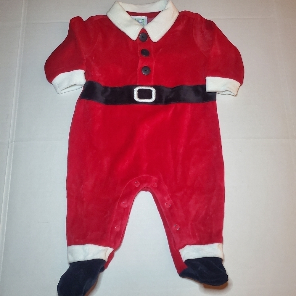 Vtg Santa Outfit Little by Little Red Velvet Velour Baby Sleeper Size 0-3 M